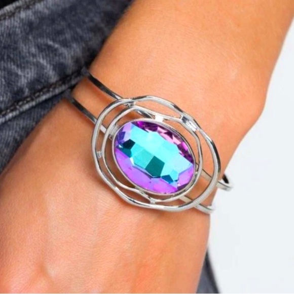 💎 Silver Bracelet w/Iridescent Gem 💎, NWT - Picture 1 of 9